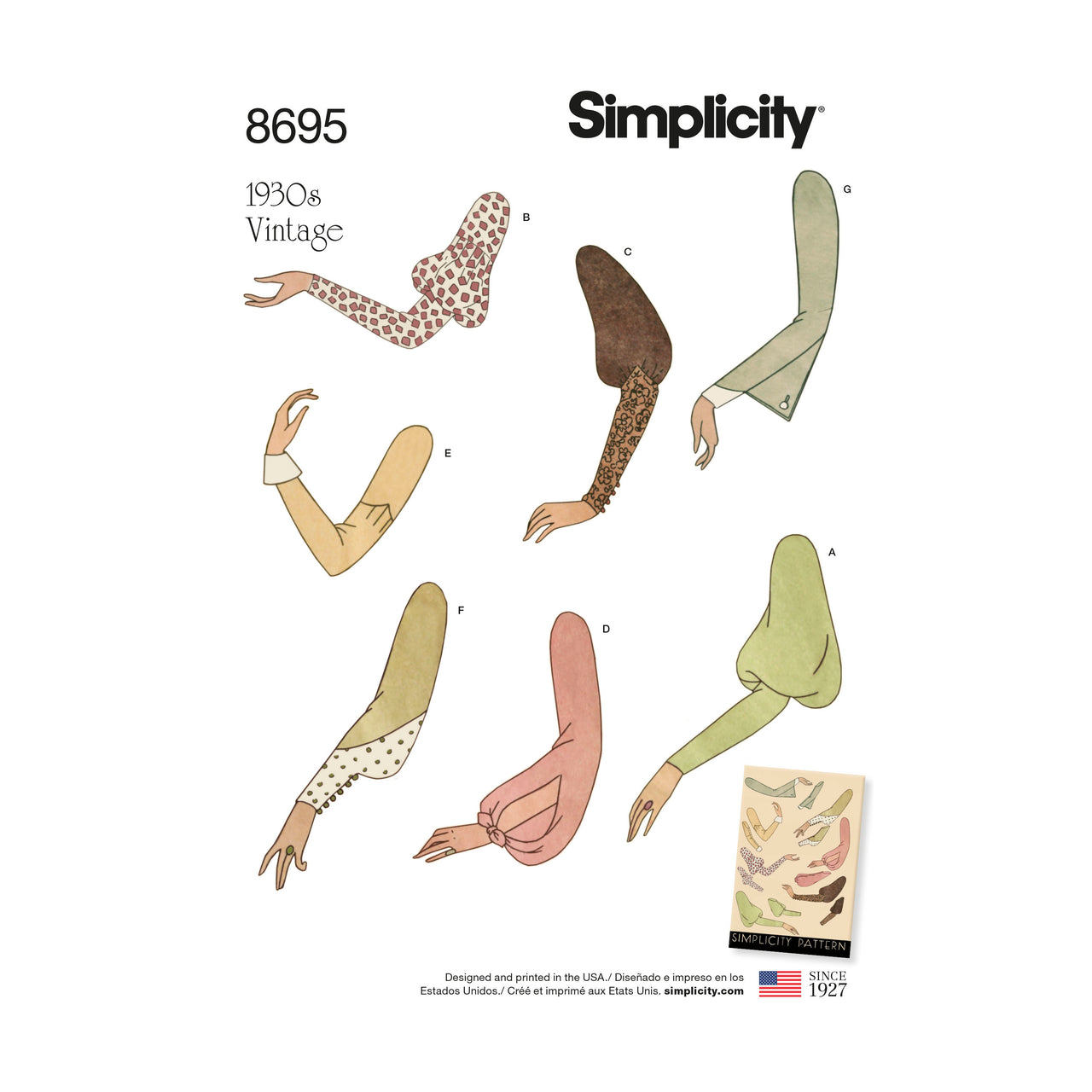 Simplicity 8695 Women's Vintage Set of Sleeves - Paper Pattern, Size A (10-12-14-16-18-20-22)