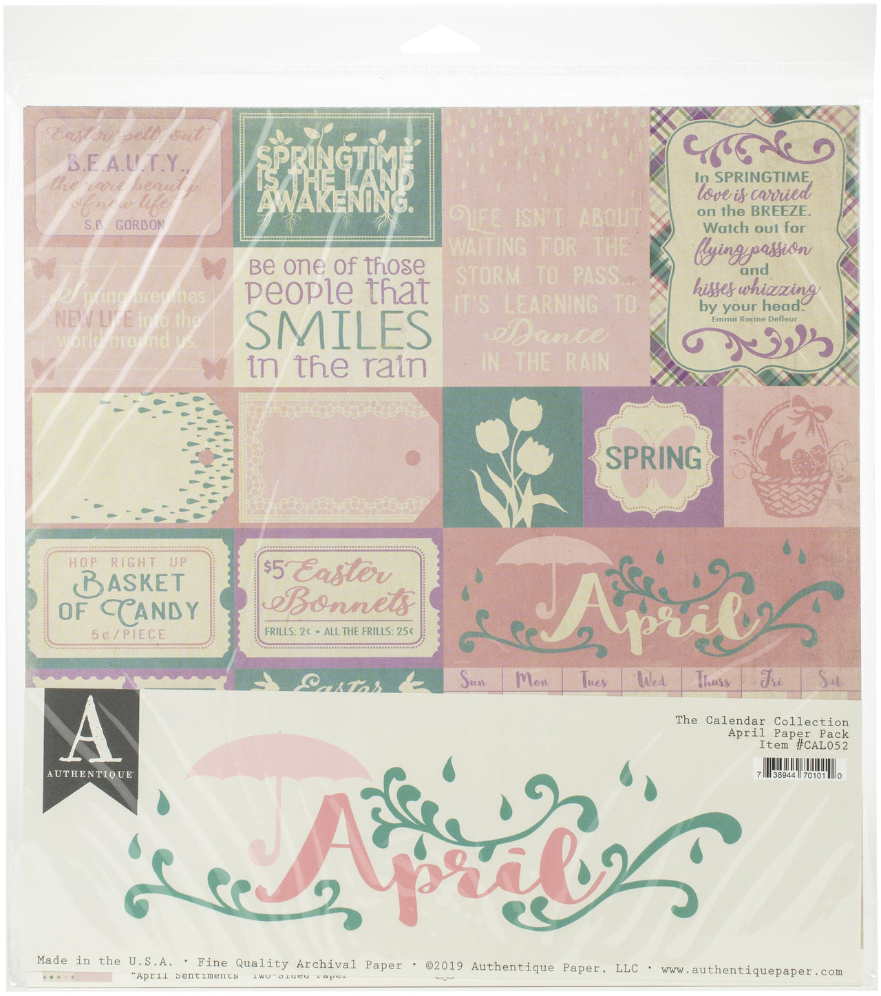 Authentique Paper Authentique Double-Sided Cardstock Pack 12"X12" 11/Pkg - April, 3 Designs/3 Each + 2 Solids