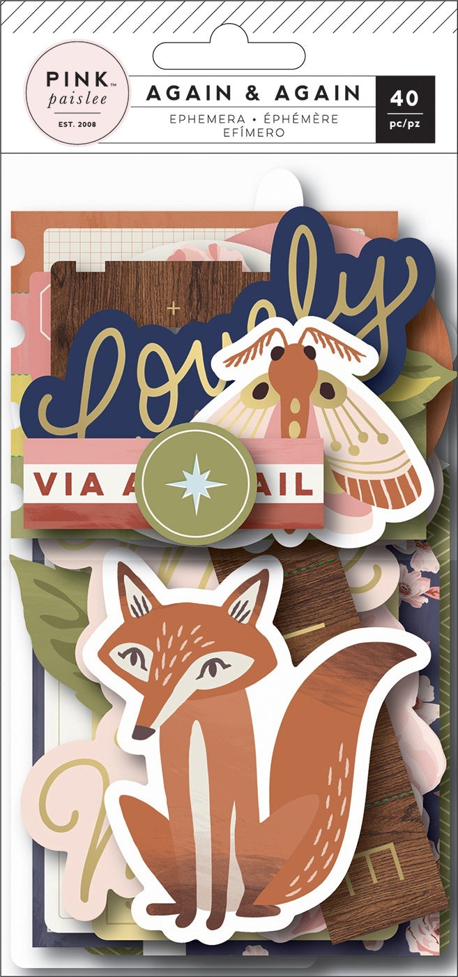 American Crafts Again & Again Ephemera Cardstock Die-Cuts 40/Pkg - W/Gold Foil Accents