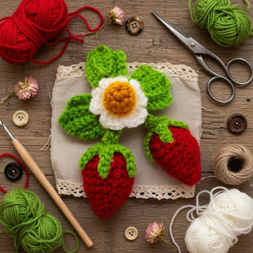 Crochet Strawberry Hair Clip Pattern | PDF Photo & Video Tutorial | Easy Hair Accessory