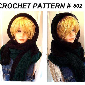 502, CROCHET FRINGED HOODED SCARF