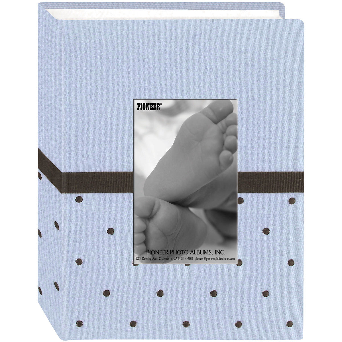 Pioneer Baby Dot Fabric Frame Photo Album 4"X6" - Blue/Brown