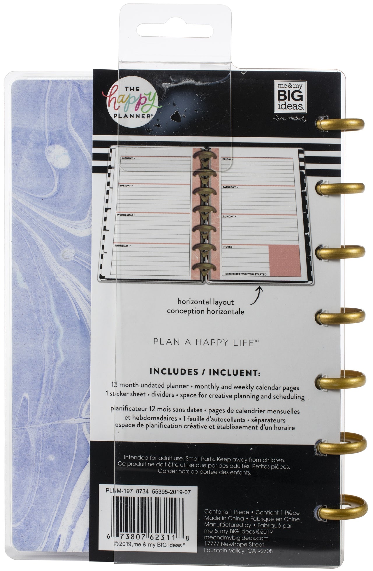 Happy Planner 12-Month Undated Mini Planner 7"X4.625" - Modern Marble, 12 Month Un