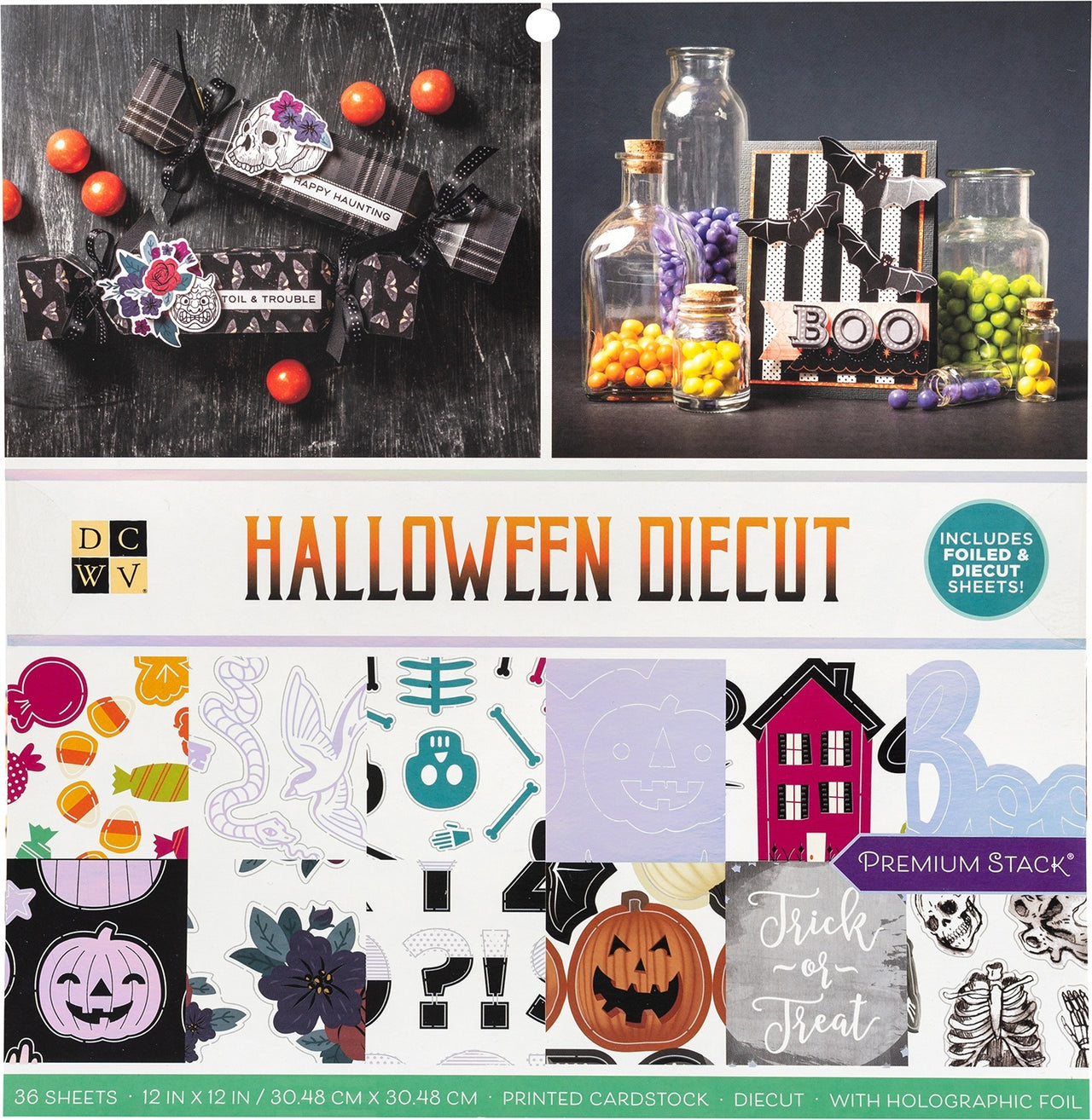 American Crafts DCWV Double-Sided Cardstock Stack 12"X12" 36/Pkg - Halloween Diecut, 12 Designs/3 Each