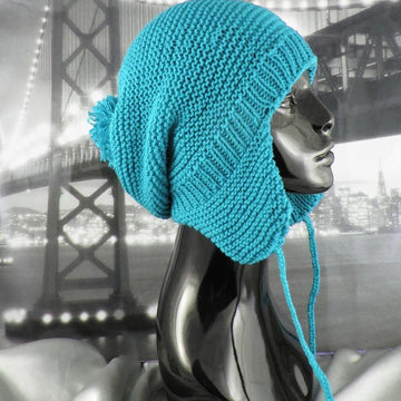 Bobble Garter Stitch Trapper Slouch Hat
