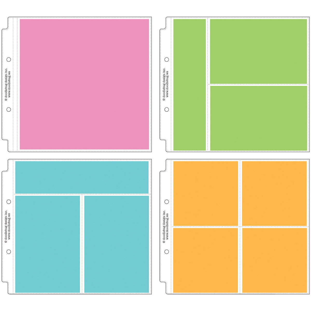 Doodlebug Page Protector Assortment 8"X8" 12/Pkg - 3 Each Of All 4 Styles