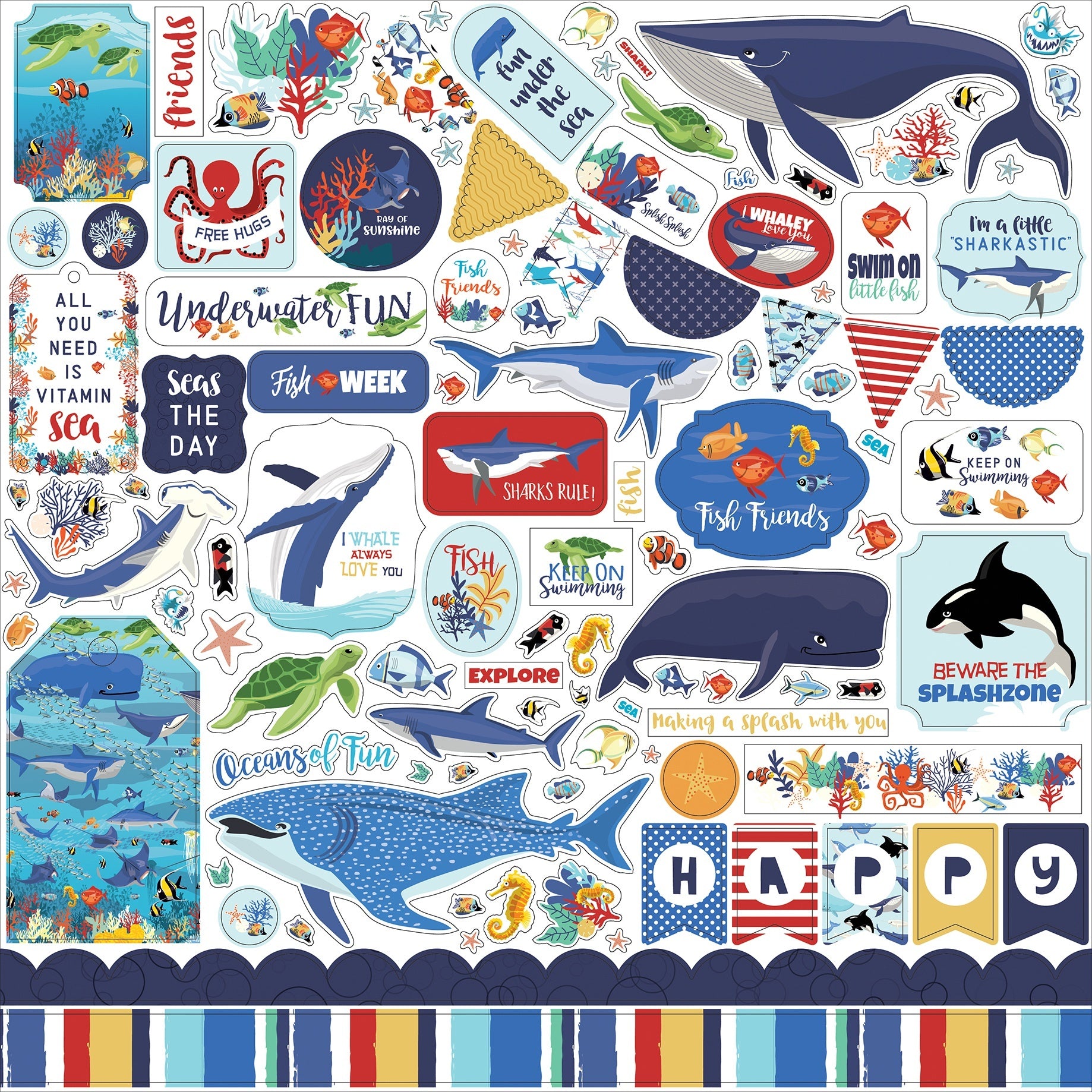 Echo Park Paper Fish Are Friends Cardstock Stickers 12"X12" - Elements