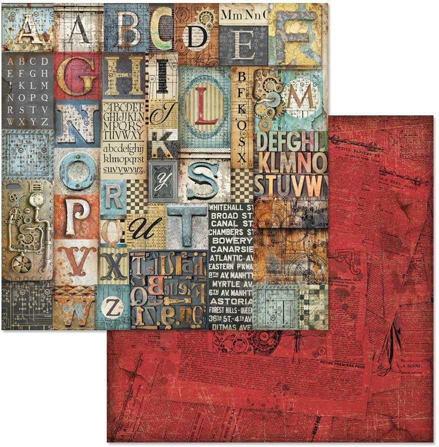 Stamperia Intl Stamperia Double-Sided Cardstock 12"X12" 10/Pkg - Mechanical Fantasy Alphabet