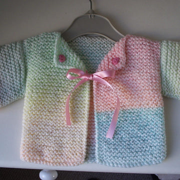 Easy beginner garter stitch DK knitting pattern all square / rectangle no shaping baby first jacket coat 0-3 months