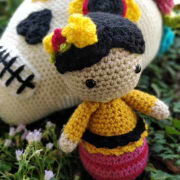 Carmencita and Dia de los Muertos Flower Skull crochet Amigurumi doll