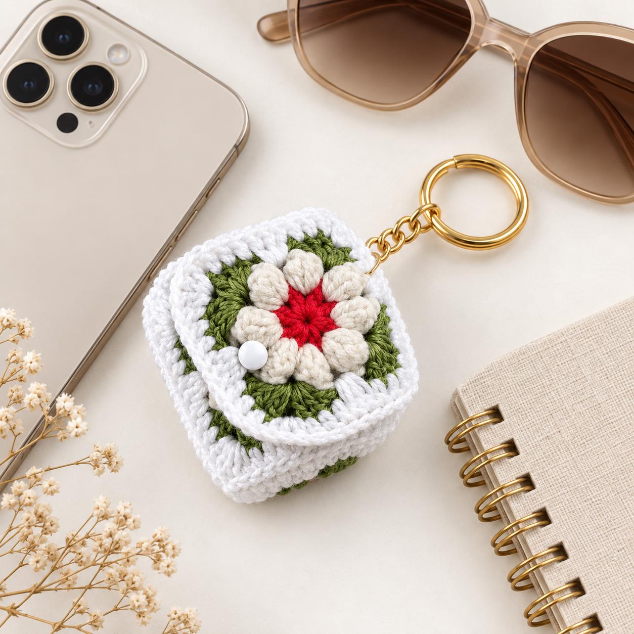 Crochet Earbud Bag Keychain Pattern – Mini Earphone Pouch PDF + Video Tutorial
