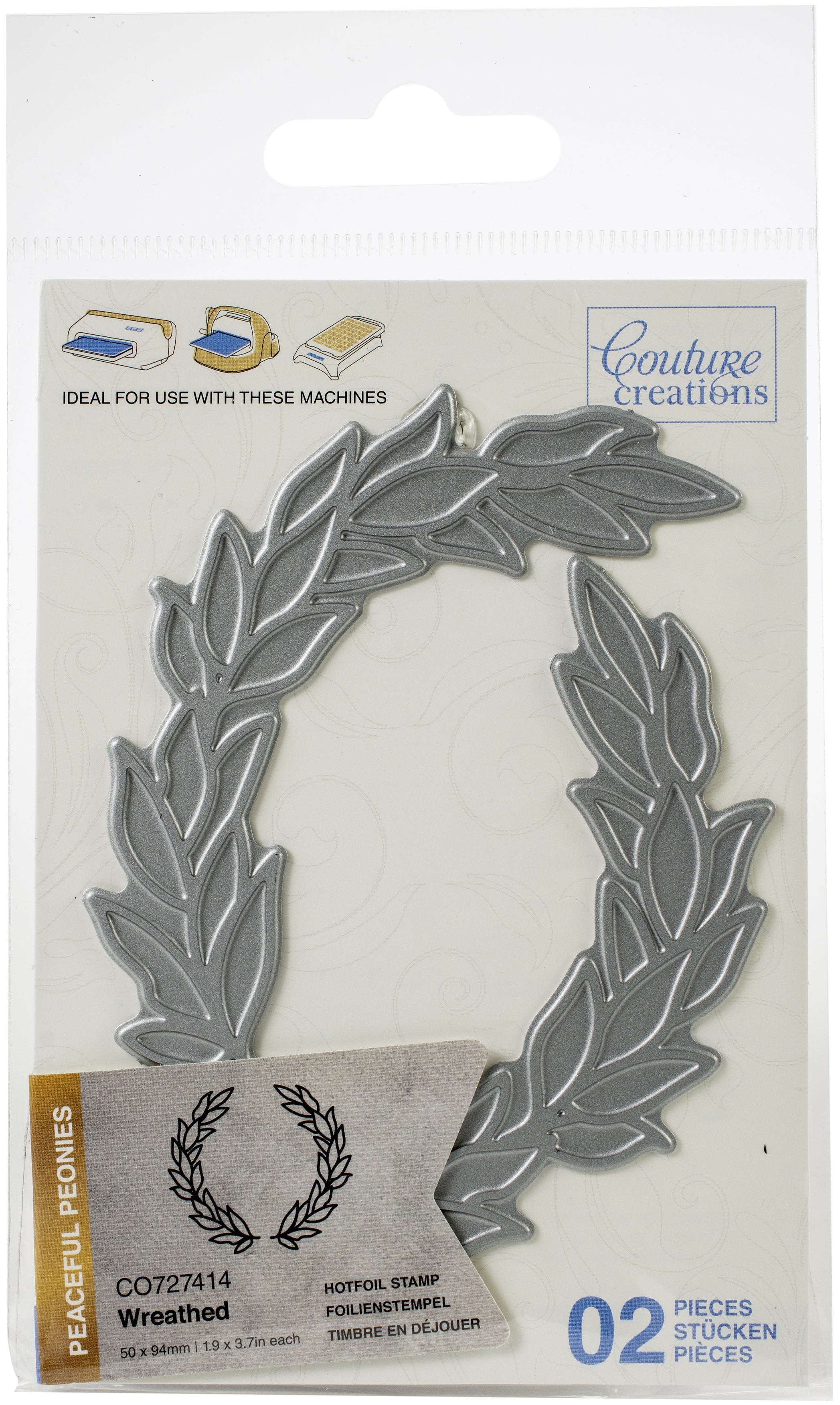 Artdeco Creations Couture Creations Peaceful Peonies Hotfoil Stamps 2/Pkg - Wreathed 1.9"X3.7"