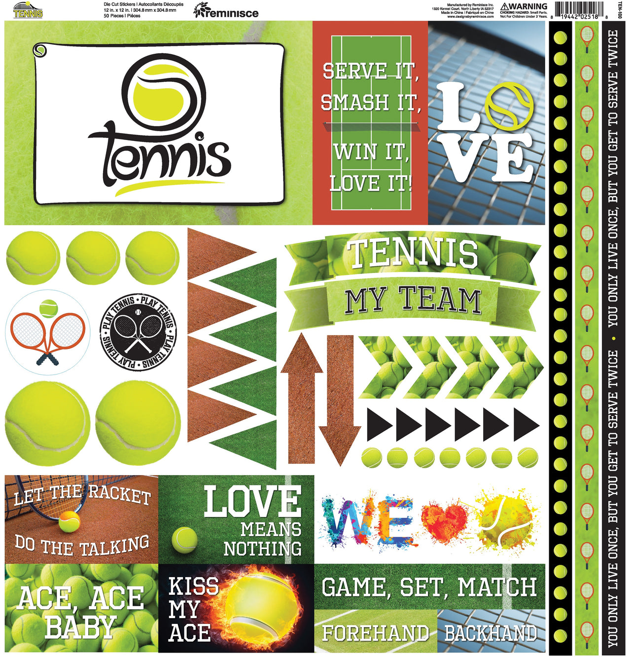 Reminisce Tennis Elements Stickers 12"X12" - 424620