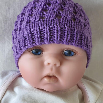 Lizzy - Prem and newborn slanting eyelet beanie