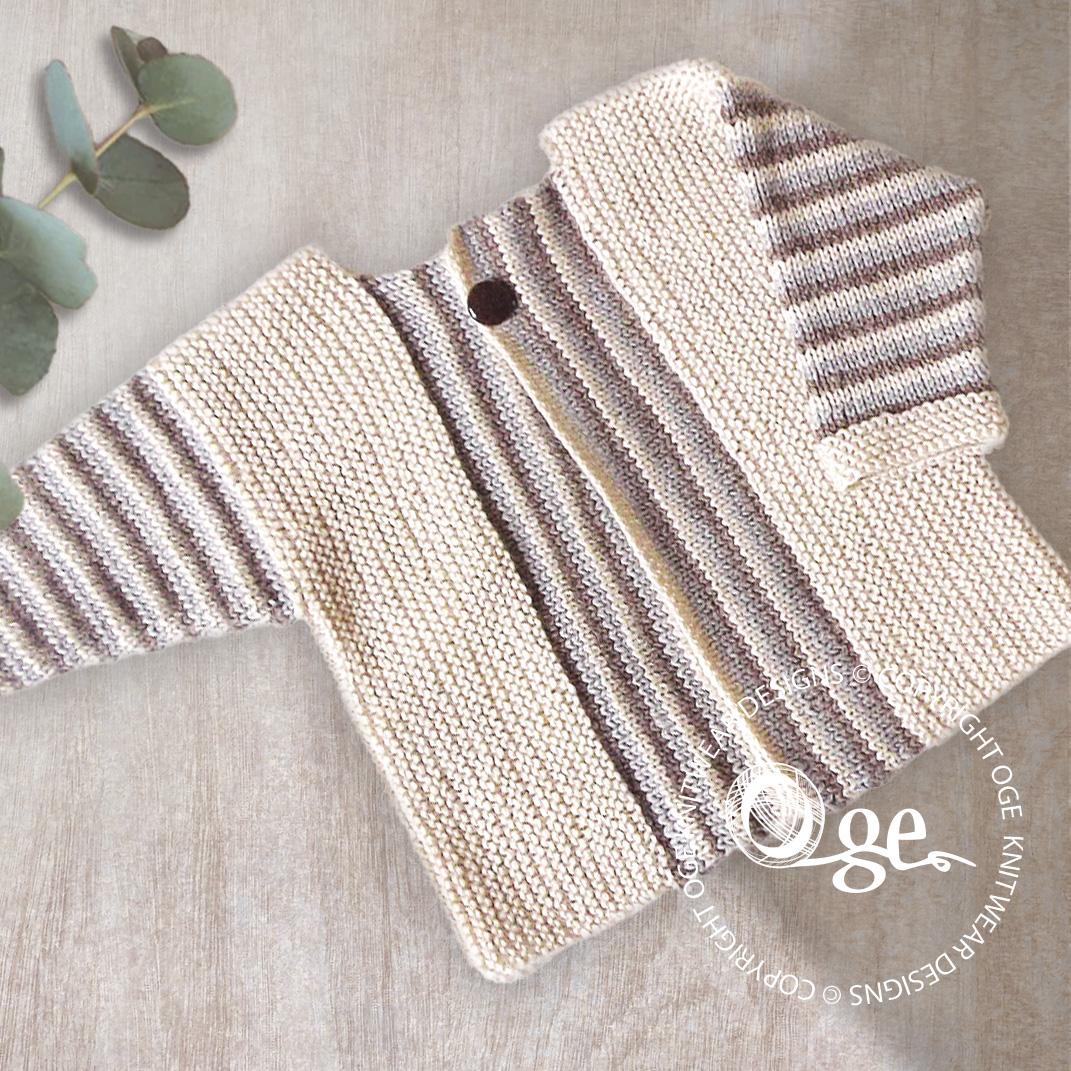 Baby sideways knit cardigan with stripe pattern - P066