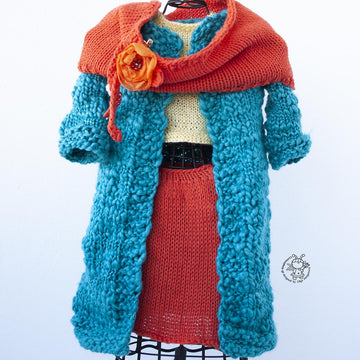 Outfit Orange and Turquoise for 18in doll  knitting flat
