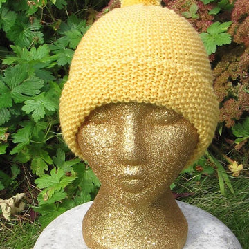 Ladies Luxury Moss Stitch (Seed Stitch) Roll Brim Bobble (Pom-Pom) Beanie Hat