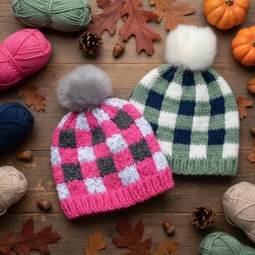 Knitting pattern plaid hat, adult and child #502