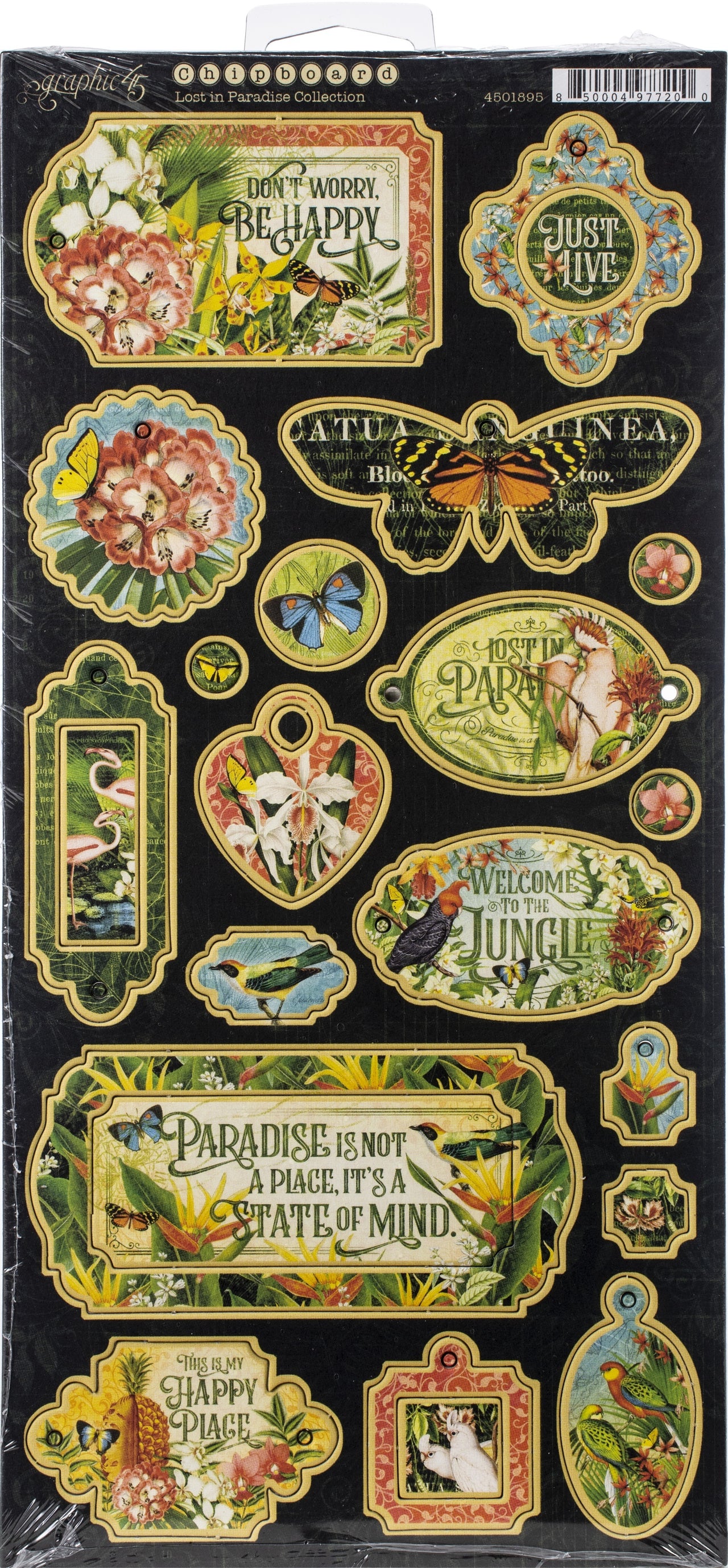 Graphic 45 Lost In Paradise Chipboard Die-Cuts 6"X12" Sheet - Decorative & Journaling