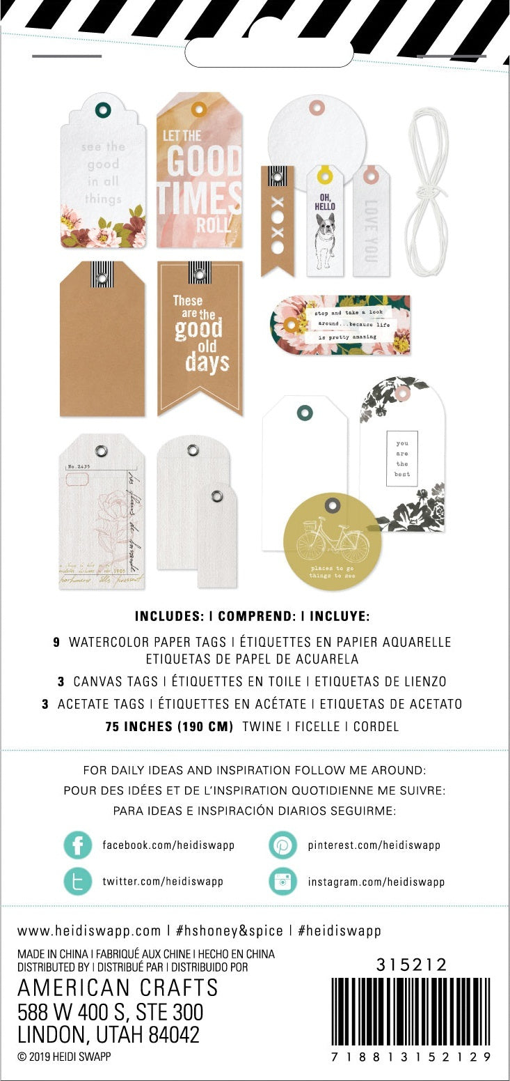 American Crafts Heidi Swapp Honey & Spice Tag Set 16/Pkg - Canvas, Acetate & Paper