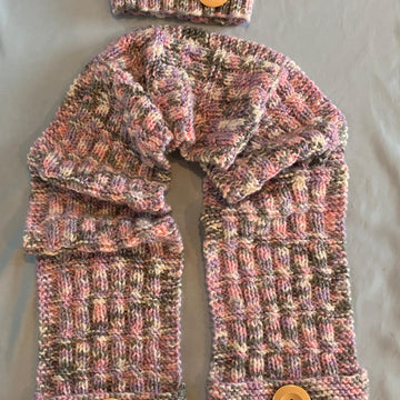 Bars and Ribs Hat and Scarf With Hand Warming Pockets