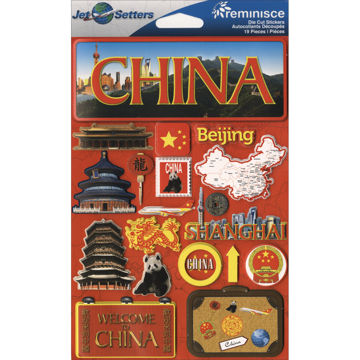 Reminisce Jet Setters Country Dimensional Stickers 4.5"X7.5" - China