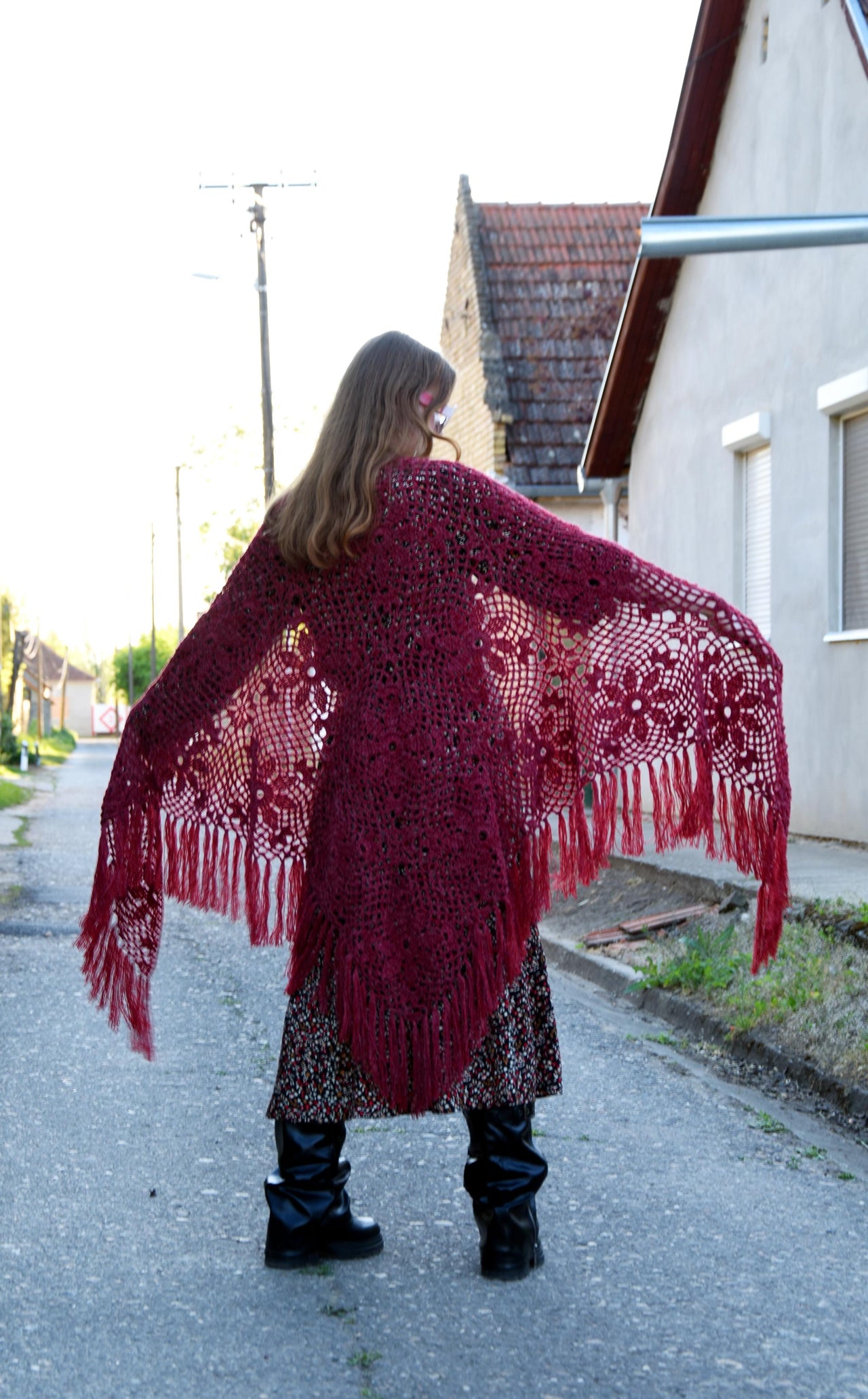 Felicia crochet shawl with fringe