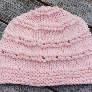 Ebony - Eyelet stitch beanie with a garter brim, sizes 2 years to lady