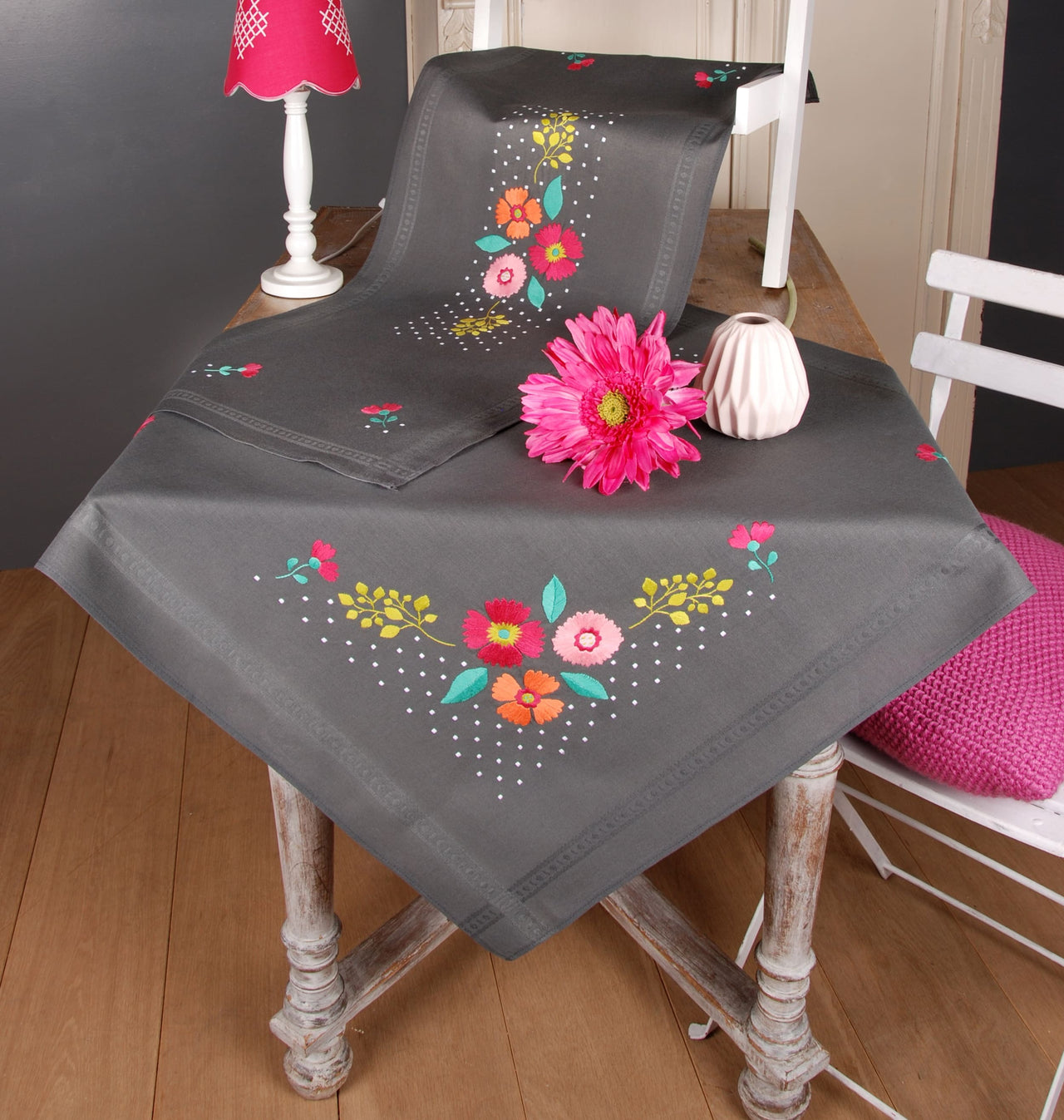 Vervaco Tablecloth Kit Colourful Flowers Cross Stitch Kit