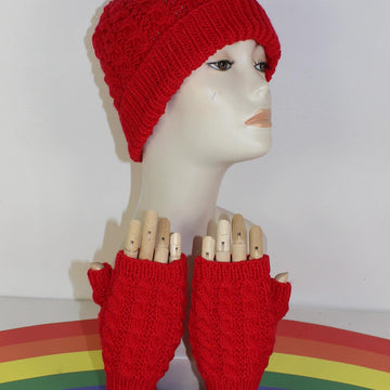 Adult & Teen Aran Simple Cable Beanie Hat & Gloves