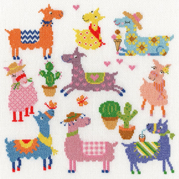 Bothy Threads Slightly Dotty Llamas Cross Stitch Kit - 26cm x 26cm