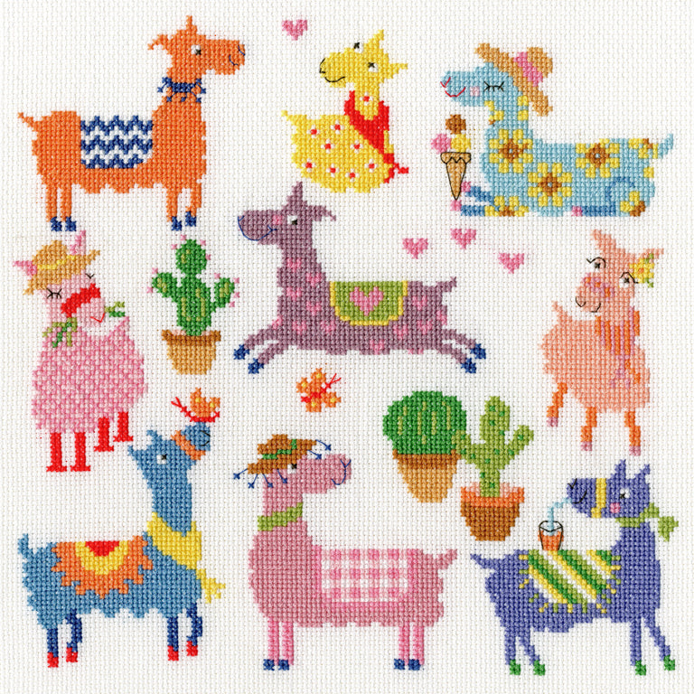 Bothy Threads Slightly Dotty Llamas Cross Stitch Kit - 26cm x 26cm