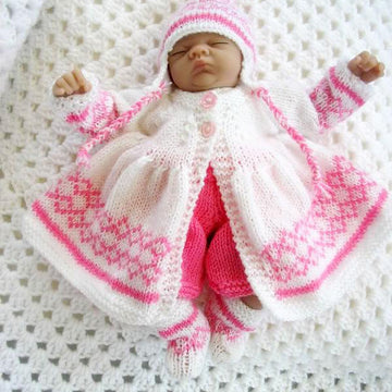 Knitting pattern for a 15 inch Doll, fair lisle Matinee Coat, shorts, Hat and Boots