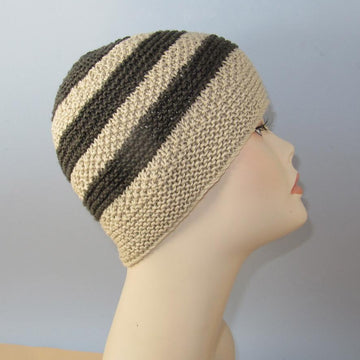 Moss (Seed) Stitch Stripe Button Up Beanie Hat