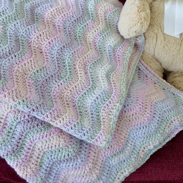 Pastel Drift Ripple Baby Blanket– King Cole DK- Beach Melba- Crochet Pattern