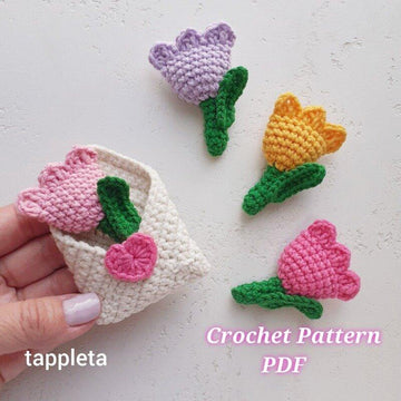 Love letter with tulip crochet pattern, Mini tulip crochet, Valentines day Envelope small gift handmade, Galentine favors, Mother day gift