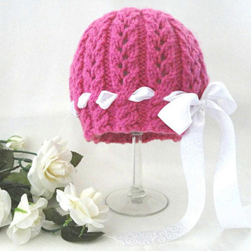 Pattern Knitted Baby Hat with Crochet Flower