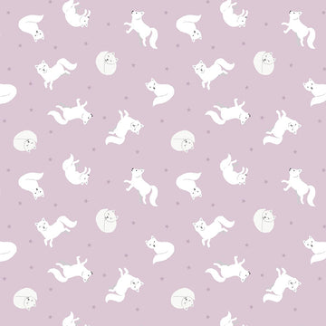 Lewis & Irene Small Things... Polar Animals - Arctic Fox on Winter Pink with Pearl