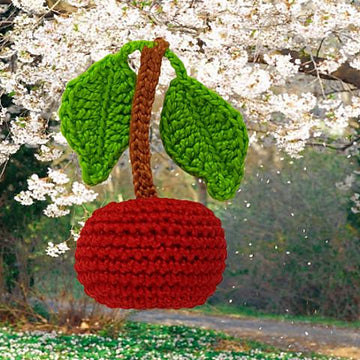 Cherry with stalk and leaves