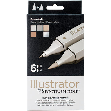 Crafter's Companion Spectrum Noir Illustrator Twin Tip Markers 6/Pkg - Essential