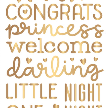 American Crafts Night Night Baby Girl Thickers Stickers 5.5"X11" 151/Pkg - Words & Numbers/Gold Foiled Foam