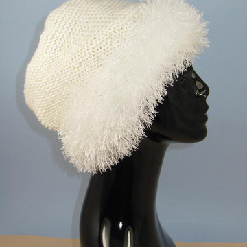 Faux Fun Fur Trim Garter Stitch Slouch Hat