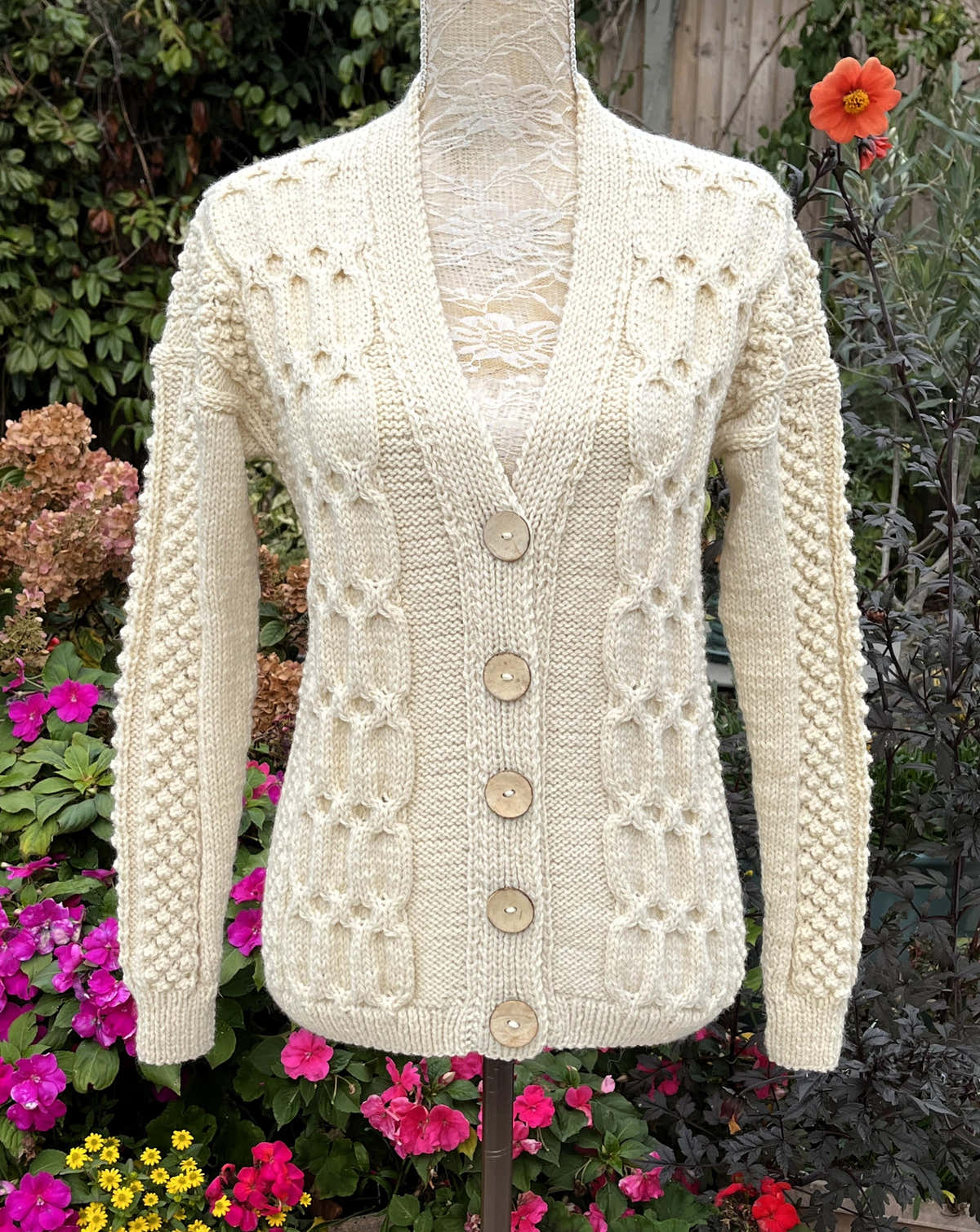 Cardigan with Aran Style Honeycomb Cables
