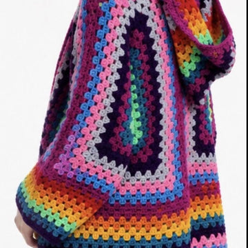 Hexagon Granny Square Crochet Hoodie Cardigan