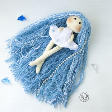Blue Mermaid doll knitted flat