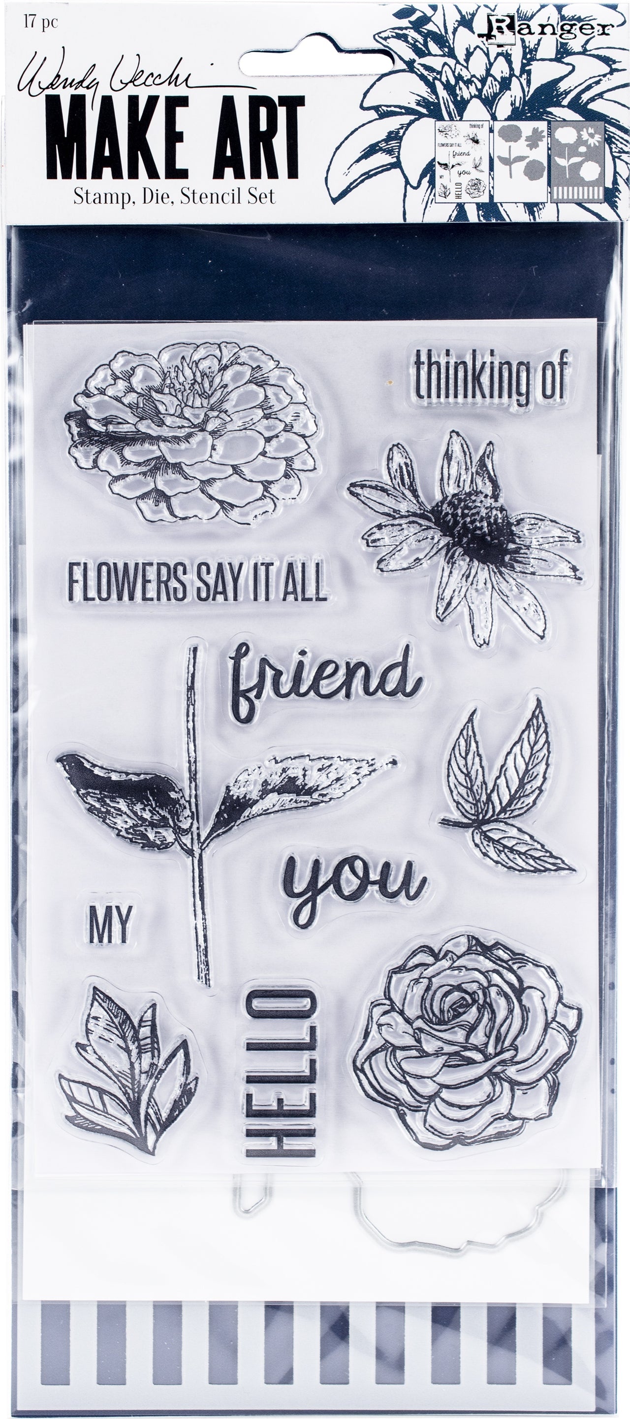 Ranger Wendy Vecchi Make Art Stamp, Die & Stencil Set - Flowers Say It All