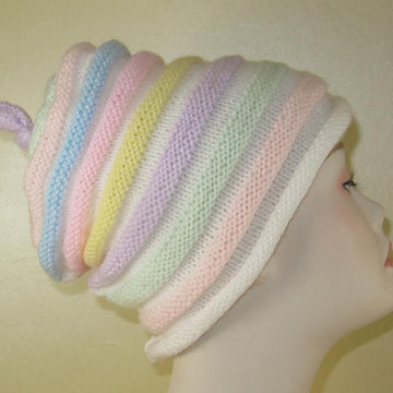 Candy Stripe Roll Brim Beehive Topknot Slouch