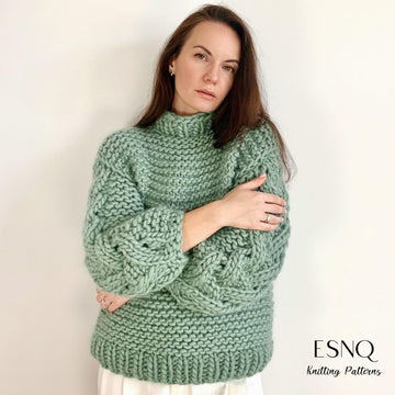 Fern chunky sweater  in Garter stitch with lace sleeves (cm)