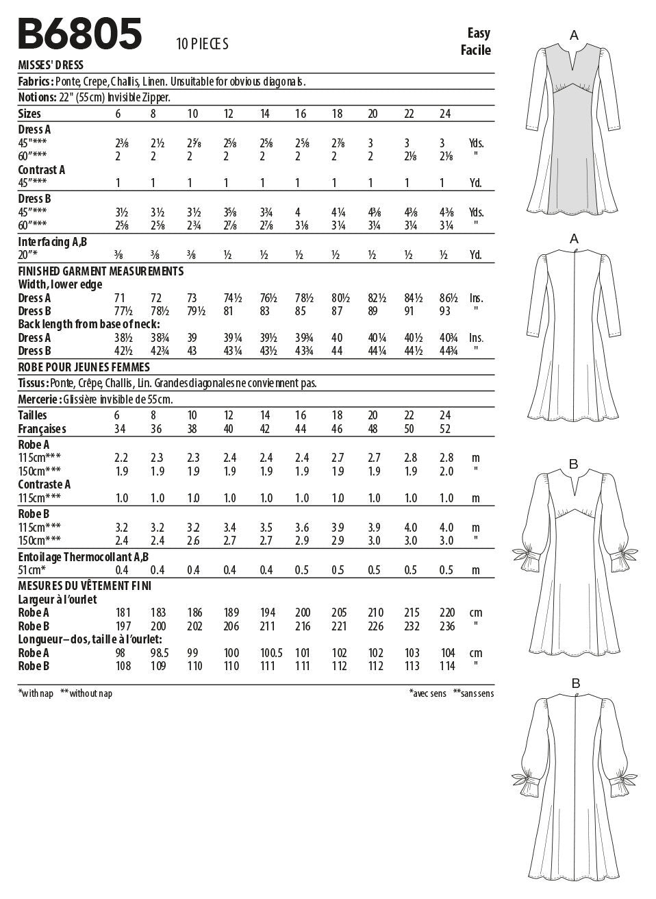 Butterick Misses' Dress B6805 - Sewing Pattern