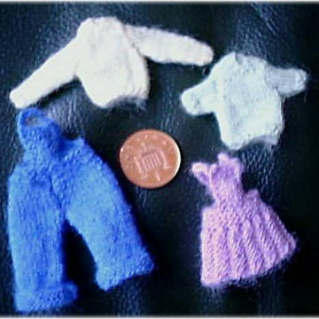1:12th scale Toddlers dungarees, skirt and jumpers c. 1950s